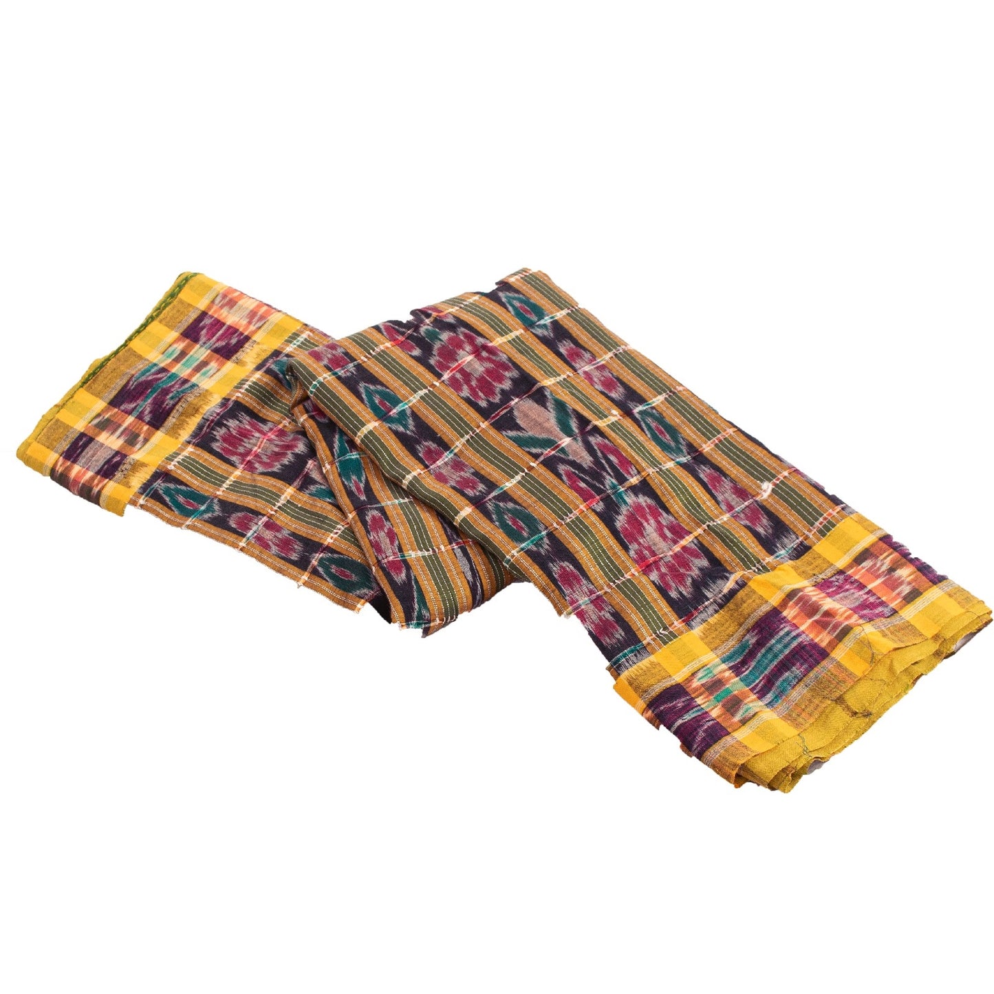 Sanskriti Vintage Sarees GreenIkat Handwoven Odisha Pure Cotton Sari 5+yd Fabric