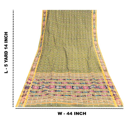 Sanskriti Vintage Sarees GreenIkat Handwoven Odisha Pure Cotton Sari 5+yd Fabric
