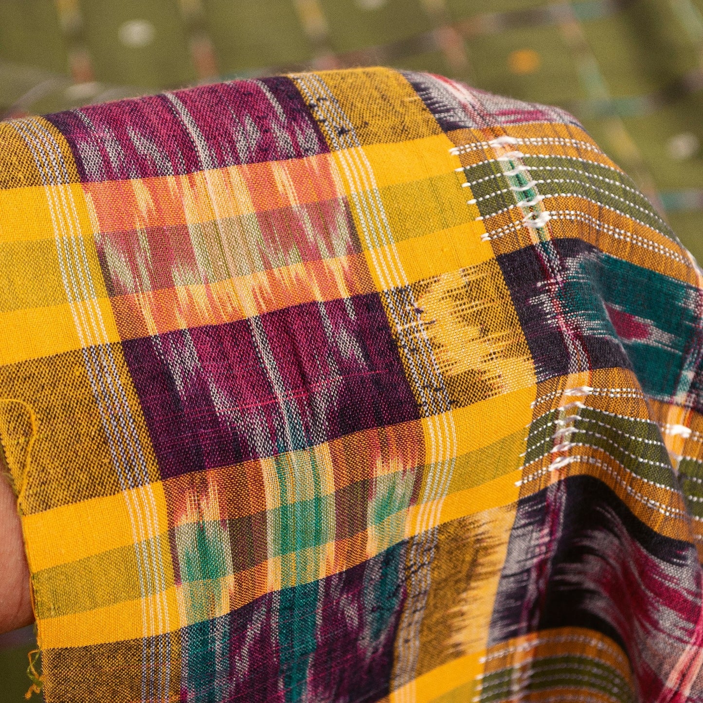 Sanskriti Vintage Sarees GreenIkat Handwoven Odisha Pure Cotton Sari 5+yd Fabric