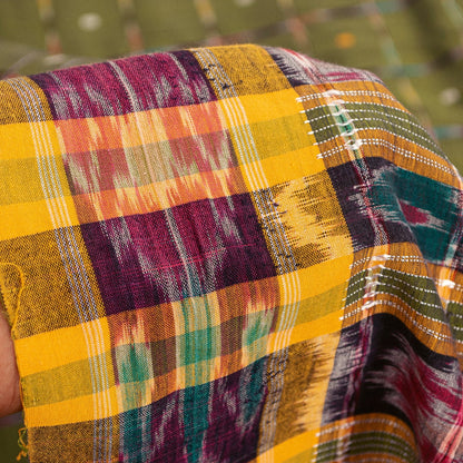 Sanskriti Vintage Sarees GreenIkat Handwoven Odisha Pure Cotton Sari 5+yd Fabric