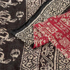 Sanskriti Vintage Sarees Red & Black Pure Cotton Batik Print Sari 5+yd Fabric