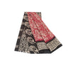 Sanskriti Vintage Sarees Red & Black Pure Cotton Batik Print Sari 5+yd Fabric