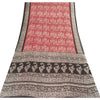 Sanskriti Vintage Sarees Red & Black Pure Cotton Batik Print Sari 5+yd Fabric