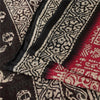 Sanskriti Vintage Sarees Red & Black Pure Cotton Batik Print Sari 5+yd Fabric