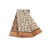 Sanskriti Vintage Sarees Ivory Pure Cotton Floral Printed Sari 5+yd Craft Fabric
