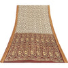 Sanskriti Vintage Sarees Ivory Pure Cotton Floral Printed Sari 5+yd Craft Fabric