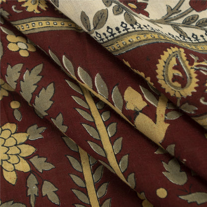 Sanskriti Vintage Sarees Ivory Pure Cotton Floral Printed Sari 5+yd Craft Fabric