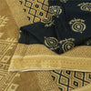 Sanskriti Vintage Sarees Black Pure Cotton Print Woven Border Sari 5+yd Fabric