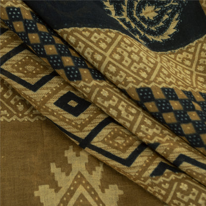 Sanskriti Vintage Sarees Black Pure Cotton Print Woven Border Sari 5+yd Fabric