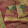 Sanskriti Vintage Sarees Indian Beige Pure Cotton Printed Sari 5+yd Craft Fabric