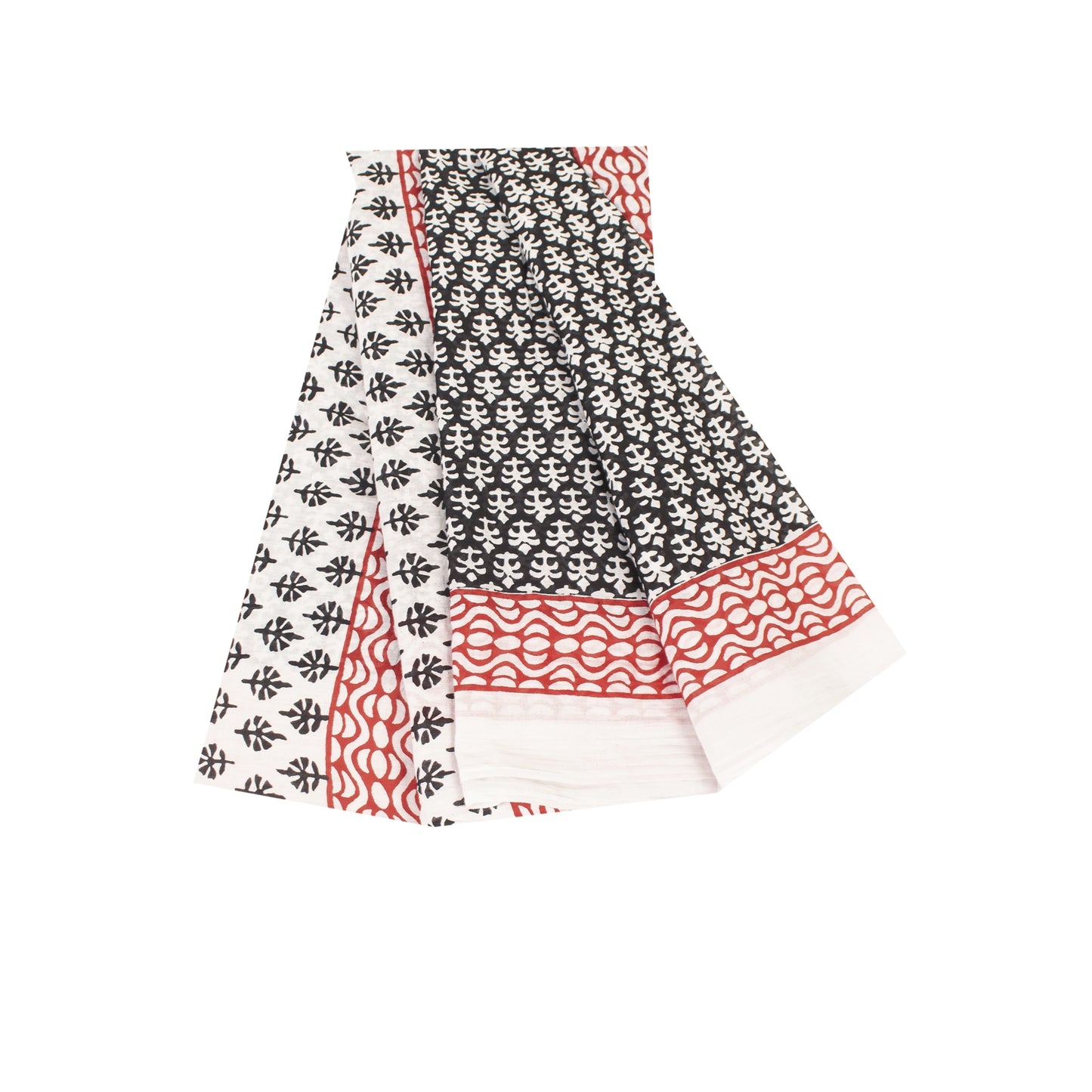 Sanskriti Vintage Sarees Black Pure Cotton Block Printed Sari 5+yd Craft Fabric