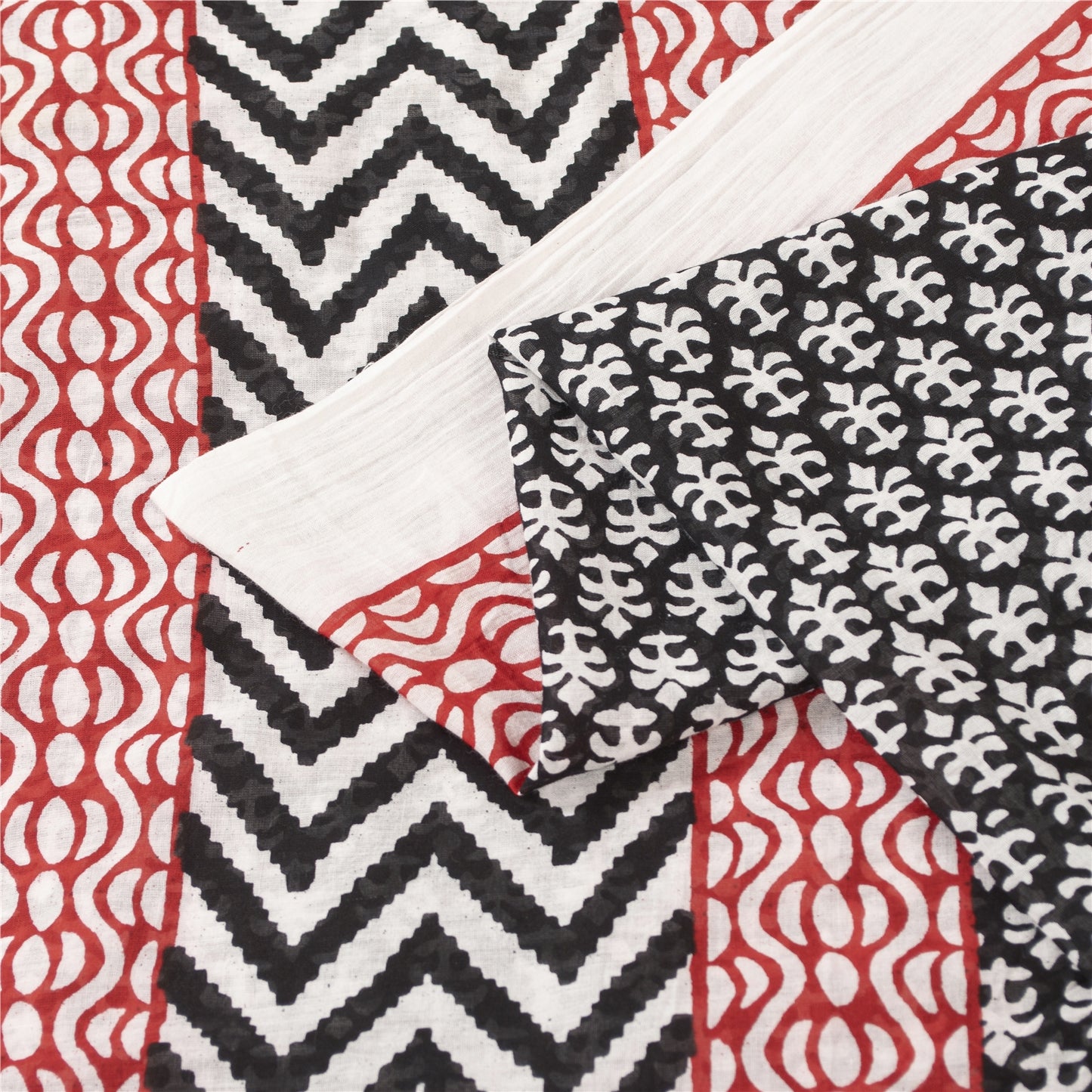 Sanskriti Vintage Sarees Black Pure Cotton Block Printed Sari 5+yd Craft Fabric