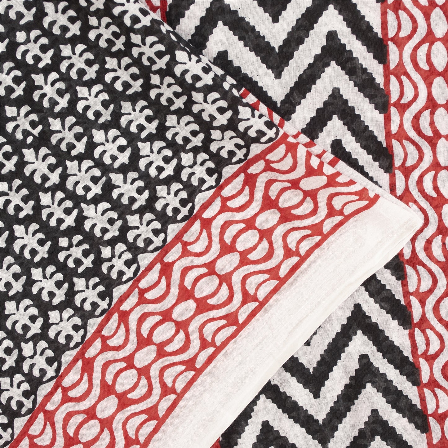 Sanskriti Vintage Sarees Black Pure Cotton Block Printed Sari 5+yd Craft Fabric