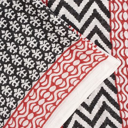Sanskriti Vintage Sarees Black Pure Cotton Block Printed Sari 5+yd Craft Fabric