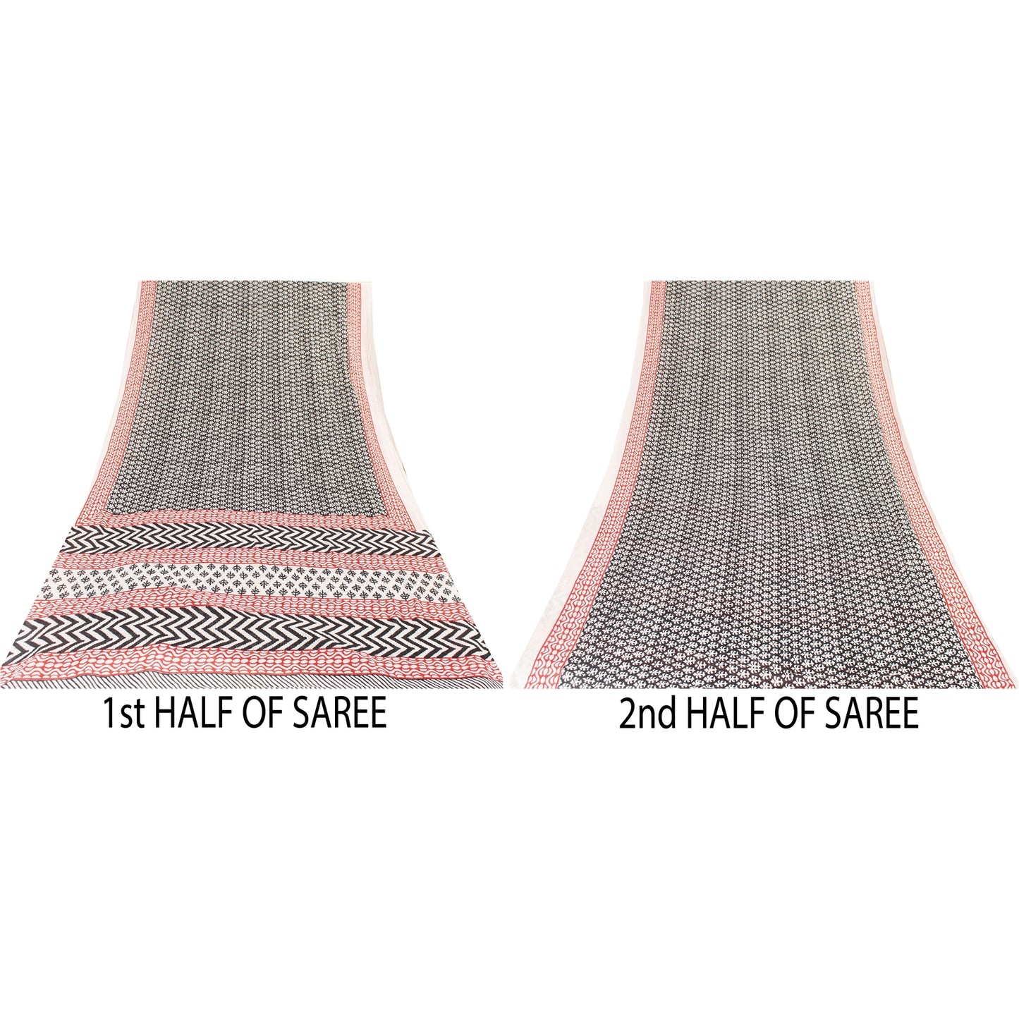 Sanskriti Vintage Sarees Black Pure Cotton Block Printed Sari 5+yd Craft Fabric