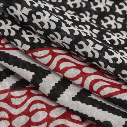 Sanskriti Vintage Sarees Black Pure Cotton Block Printed Sari 5+yd Craft Fabric