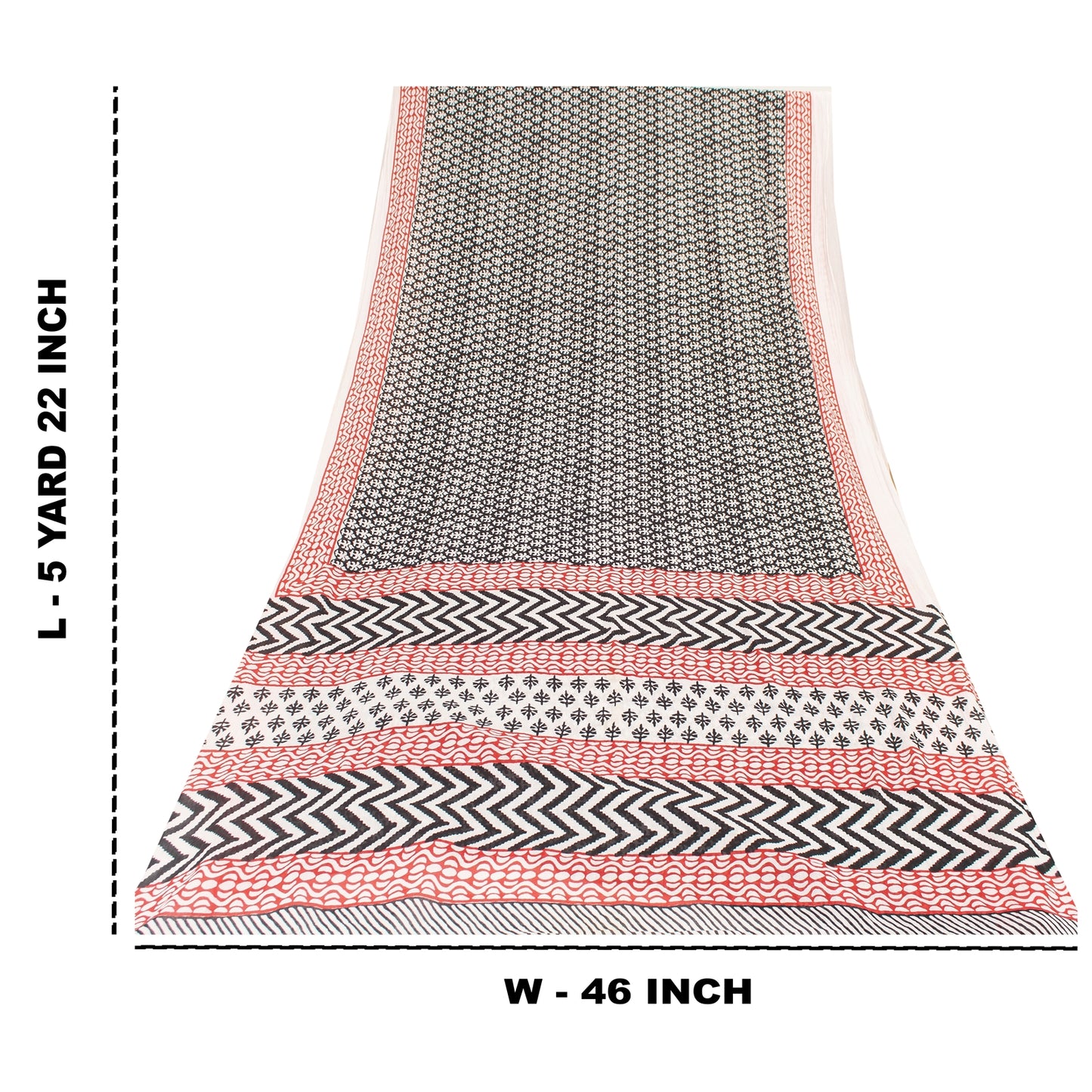 Sanskriti Vintage Sarees Black Pure Cotton Block Printed Sari 5+yd Craft Fabric