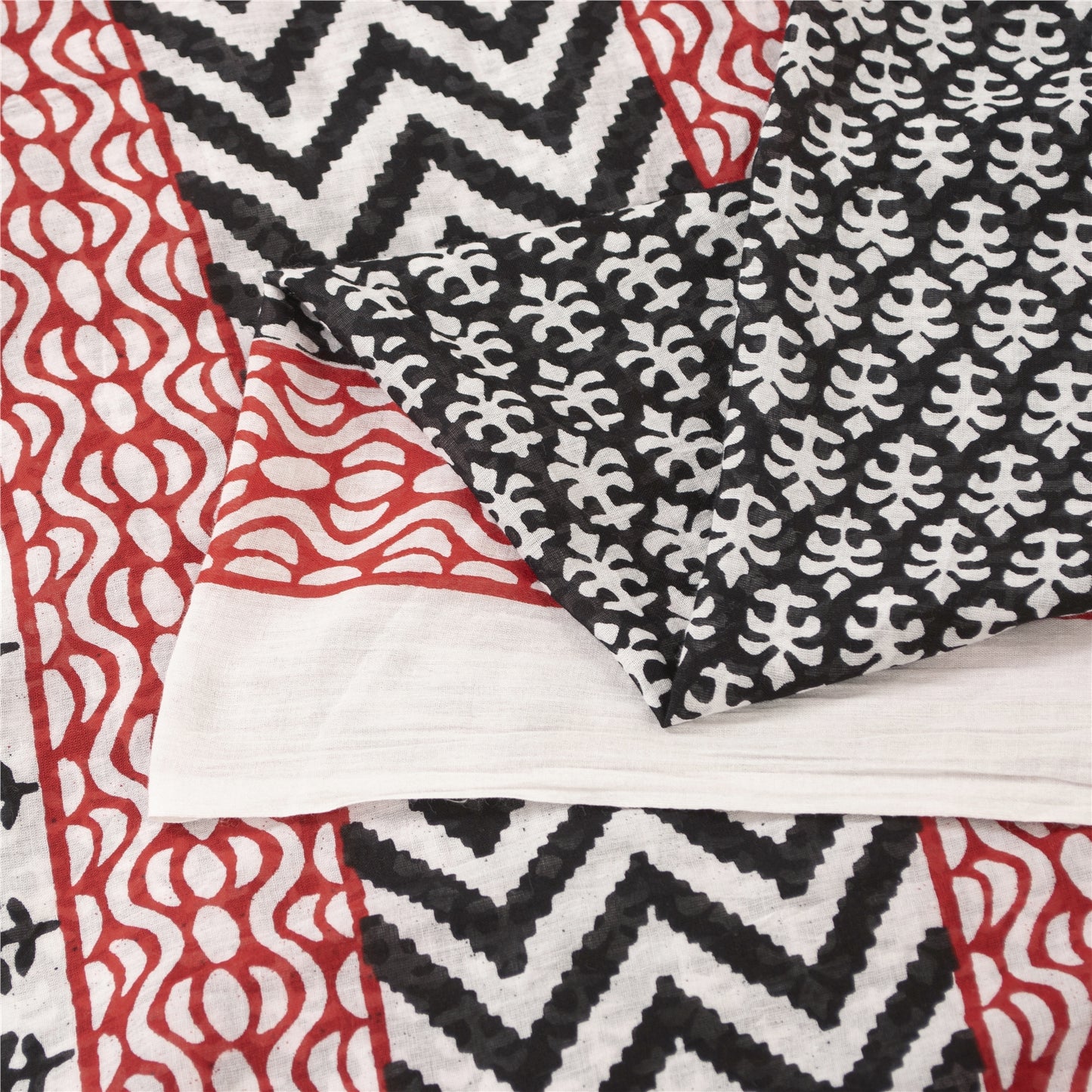 Sanskriti Vintage Sarees Black Pure Cotton Block Printed Sari 5+yd Craft Fabric