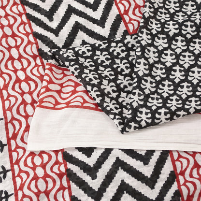 Sanskriti Vintage Sarees Black Pure Cotton Block Printed Sari 5+yd Craft Fabric