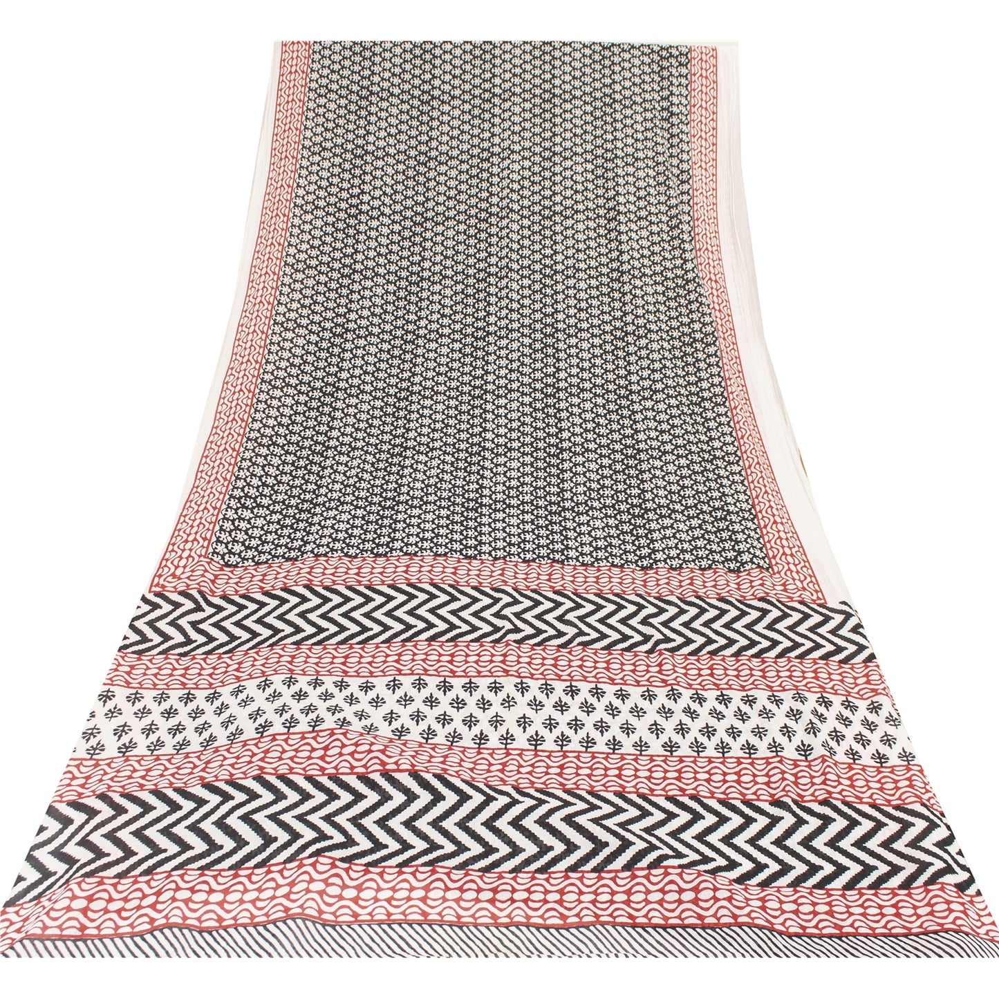 Sanskriti Vintage Sarees Black Pure Cotton Block Printed Sari 5+yd Craft Fabric