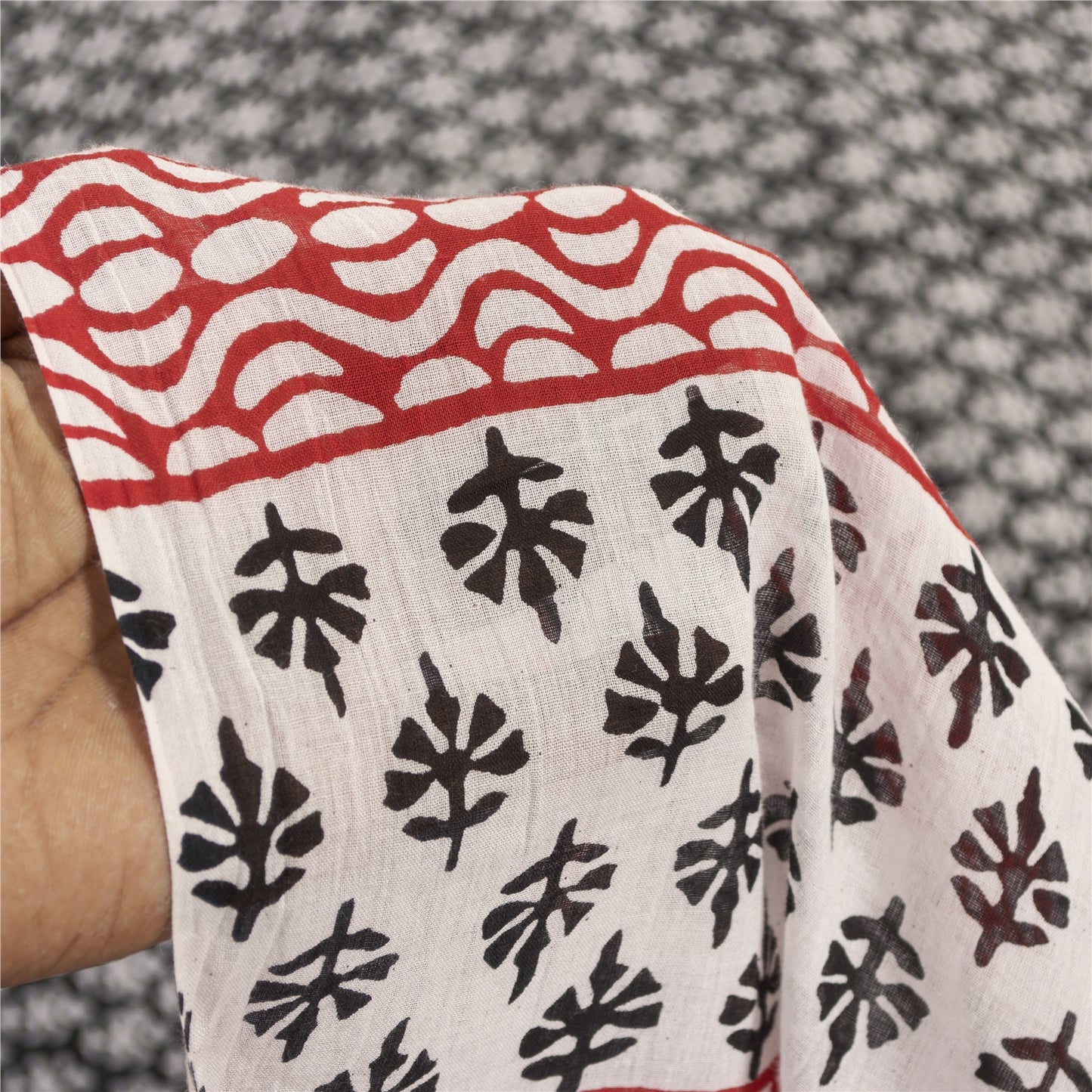 Sanskriti Vintage Sarees Black Pure Cotton Block Printed Sari 5+yd Craft Fabric