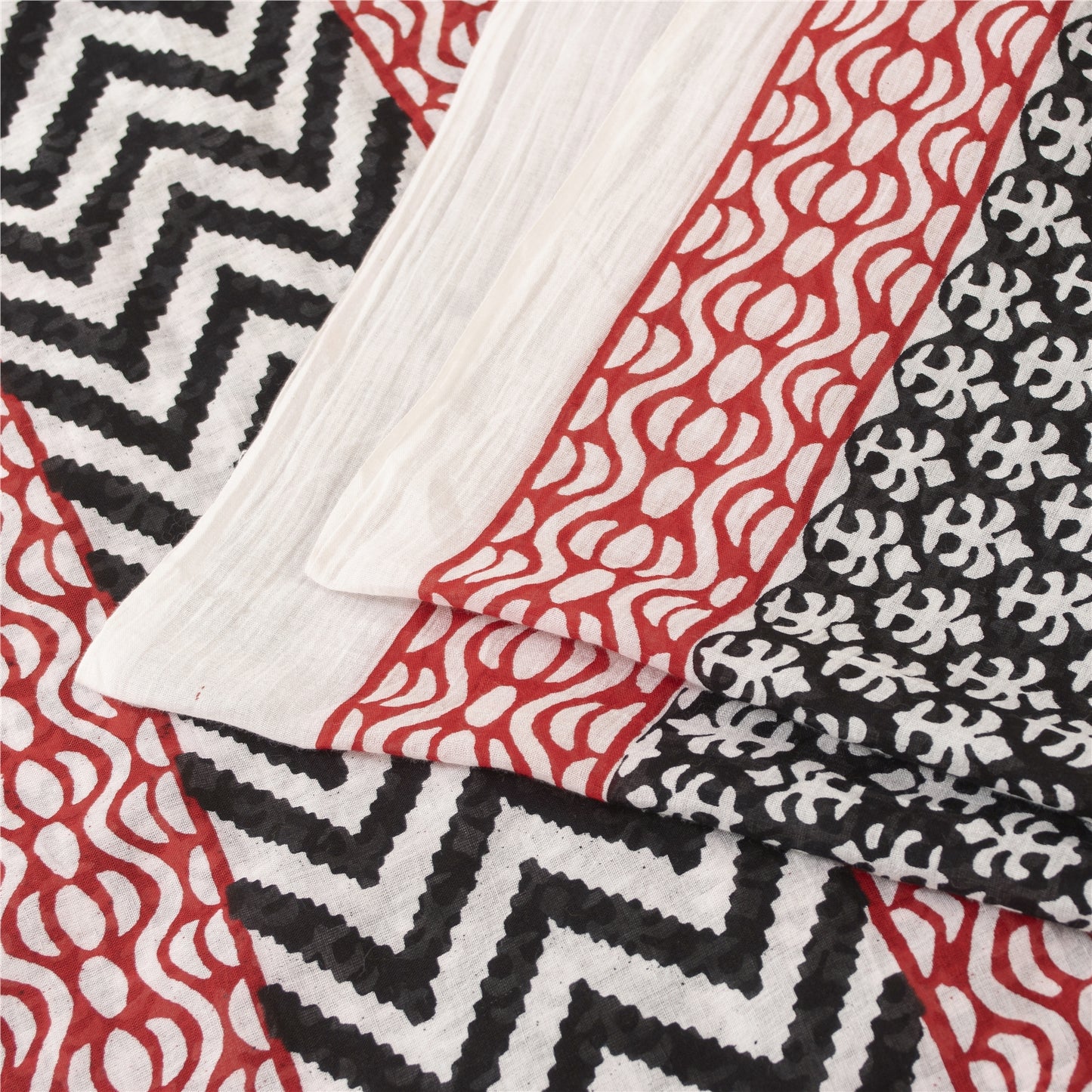 Sanskriti Vintage Sarees Black Pure Cotton Block Printed Sari 5+yd Craft Fabric