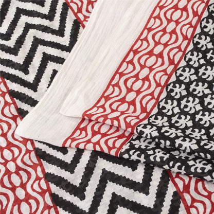 Sanskriti Vintage Sarees Black Pure Cotton Block Printed Sari 5+yd Craft Fabric