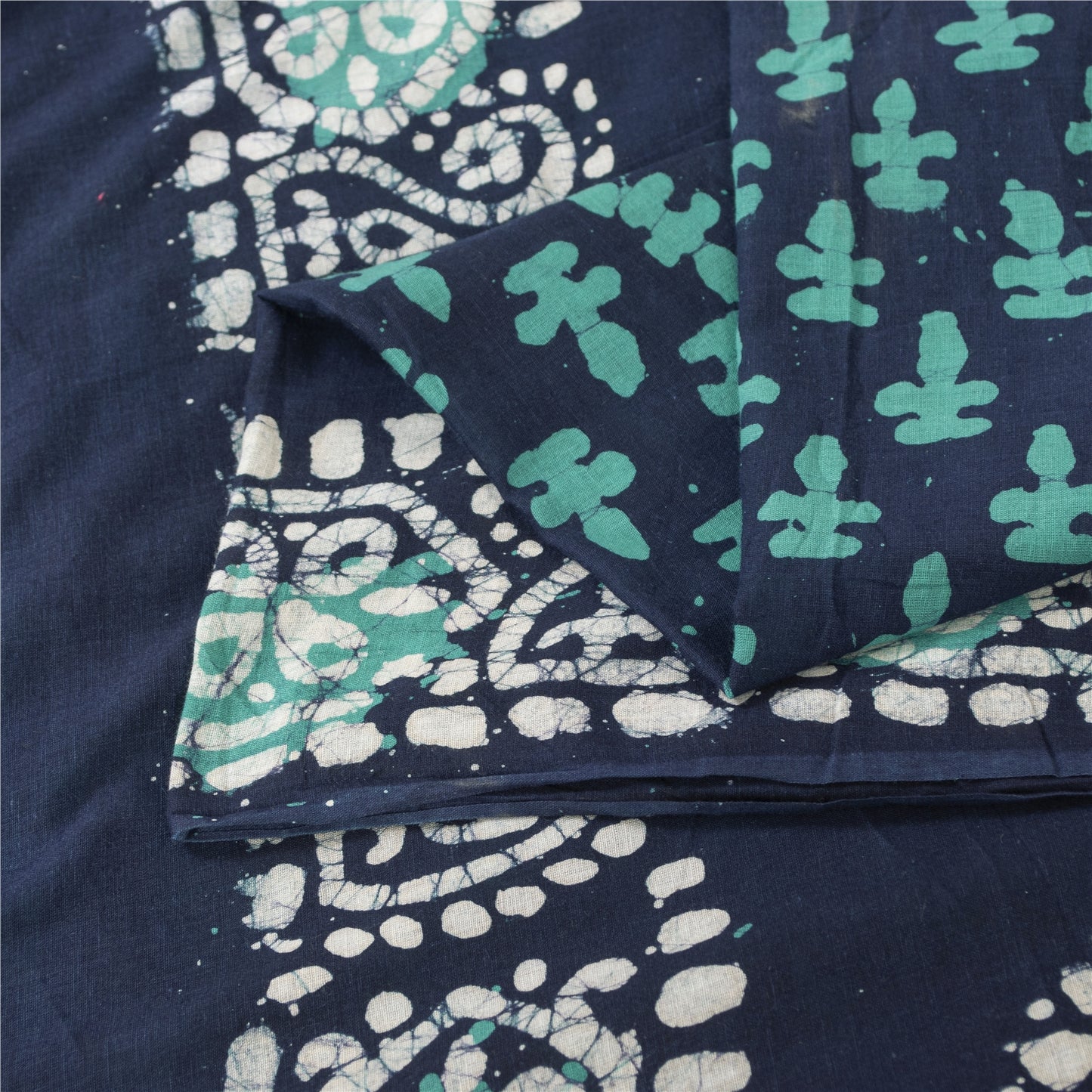 Sanskriti Vintage Sarees Blue 100% Pure Cotton Batik Work Sari 6+yd Craft Fabric