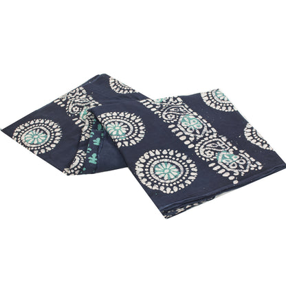 Sanskriti Vintage Sarees Blue 100% Pure Cotton Batik Work Sari 6+yd Craft Fabric