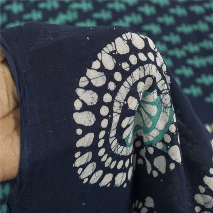 Sanskriti Vintage Sarees Blue 100% Pure Cotton Batik Work Sari 6+yd Craft Fabric