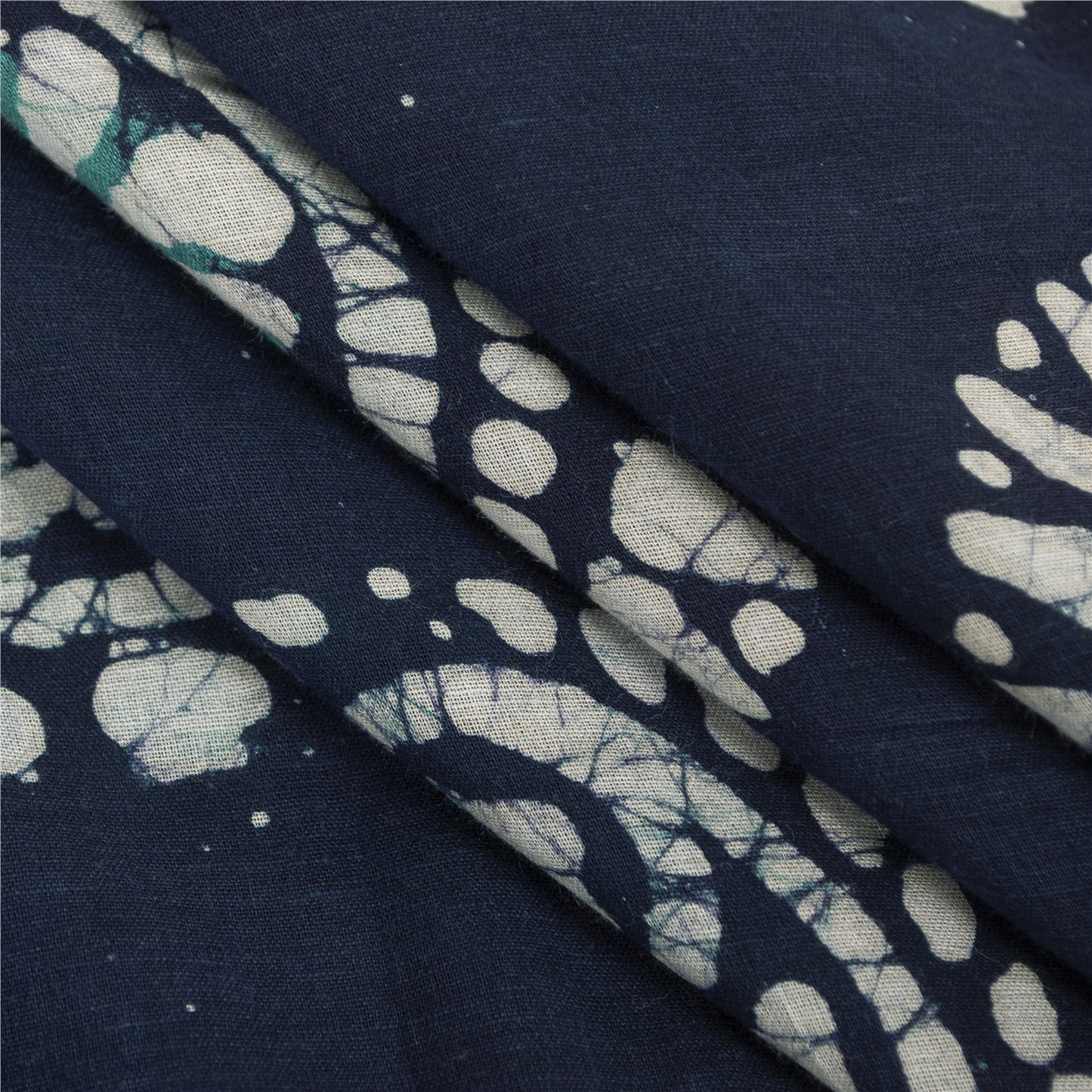 Sanskriti Vintage Sarees Blue 100% Pure Cotton Batik Work Sari 6+yd Craft Fabric