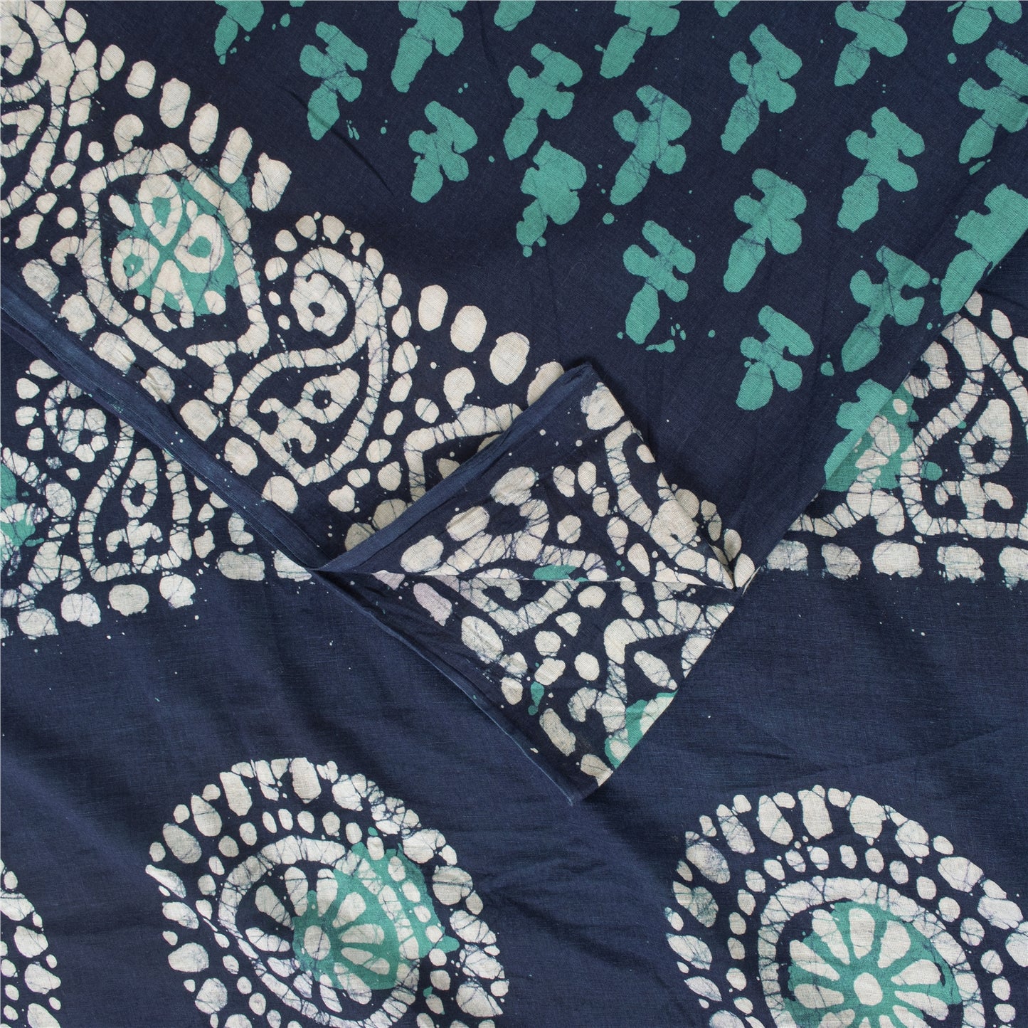 Sanskriti Vintage Sarees Blue 100% Pure Cotton Batik Work Sari 6+yd Craft Fabric