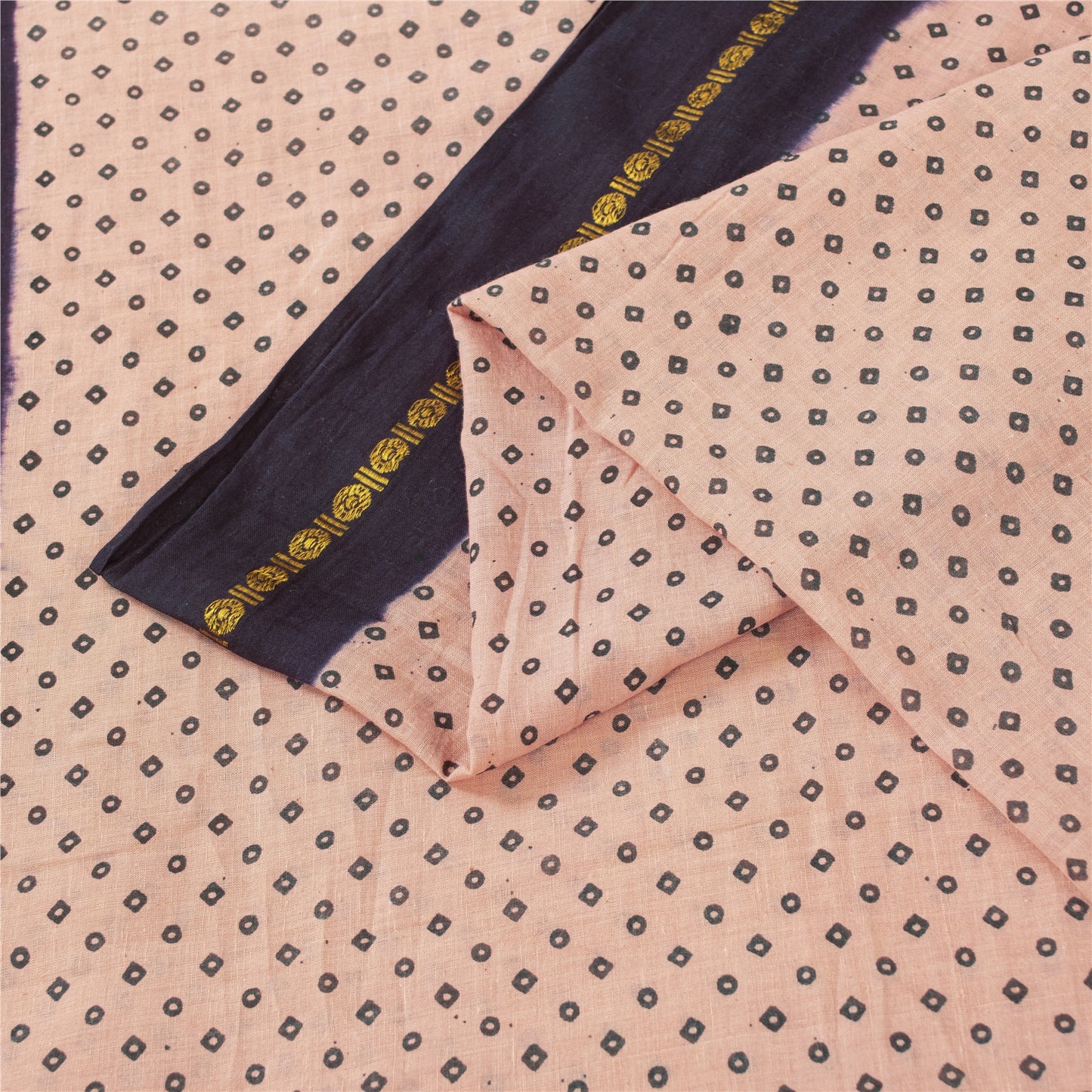 Sanskriti Vintage Sarees Pink & Purple Pure Cotton Print & ZariWoven 5+yd Fabric