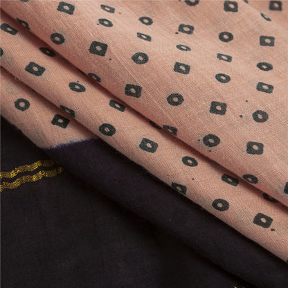 Sanskriti Vintage Sarees Pink & Purple Pure Cotton Print & ZariWoven 5+yd Fabric