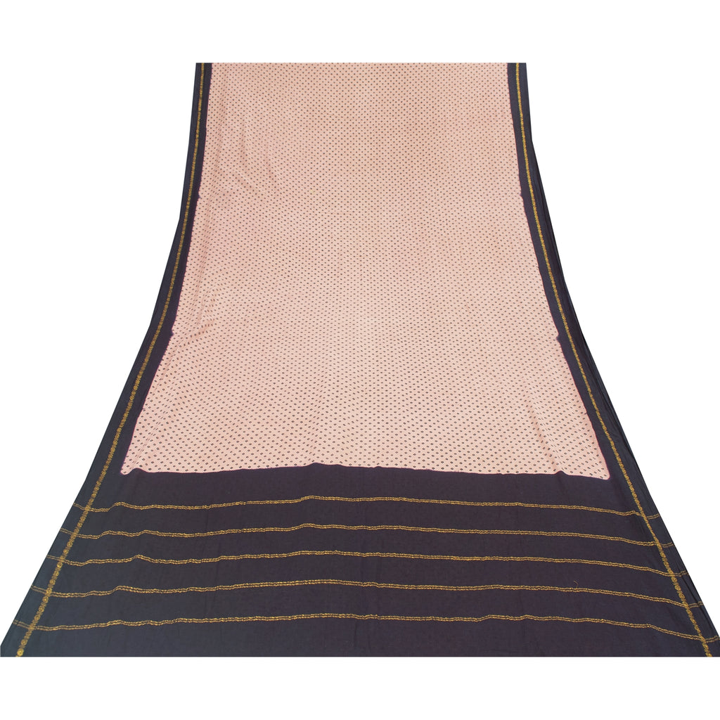 Sanskriti Vintage Sarees Pink & Purple Pure Cotton Print & ZariWoven 5+yd Fabric