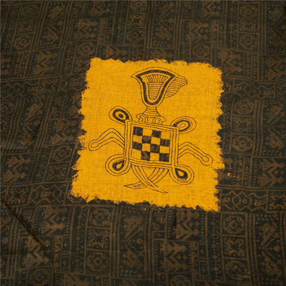 Sanskriti Vintage Sarees Black & Yellow Pure Cotton Print Sari 5+yd Craft Fabric
