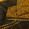 Sanskriti Vintage Sarees Black & Yellow Pure Cotton Print Sari 5+yd Craft Fabric
