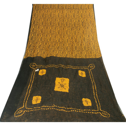 Sanskriti Vintage Sarees Black & Yellow Pure Cotton Print Sari 5+yd Craft Fabric