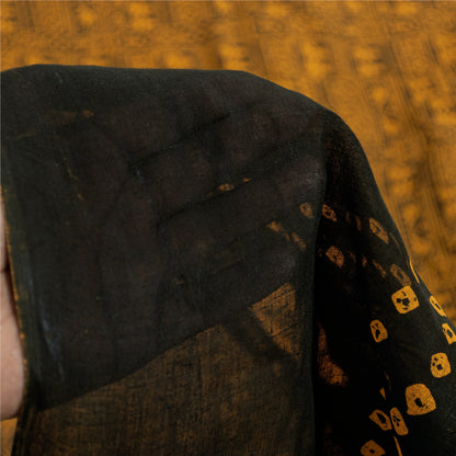 Sanskriti Vintage Sarees Black & Yellow Pure Cotton Print Sari 5+yd Craft Fabric