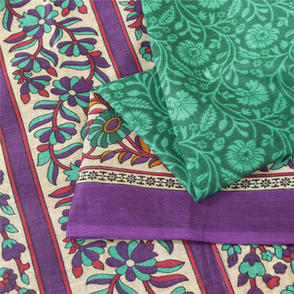 Sanskriti Vintage Sarees Indian Green Pure Cotton Printed Sari 5+yd Craft Fabric