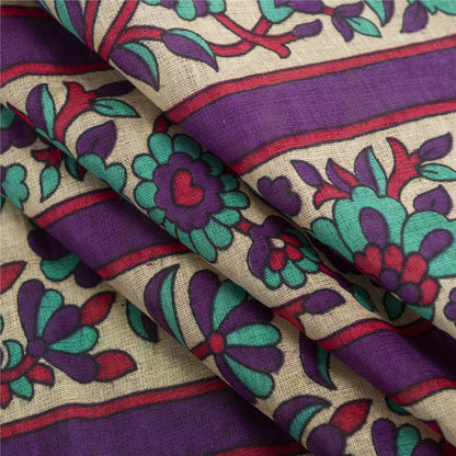 Sanskriti Vintage Sarees Indian Green Pure Cotton Printed Sari 5+yd Craft Fabric