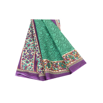 Sanskriti Vintage Sarees Indian Green Pure Cotton Printed Sari 5+yd Craft Fabric