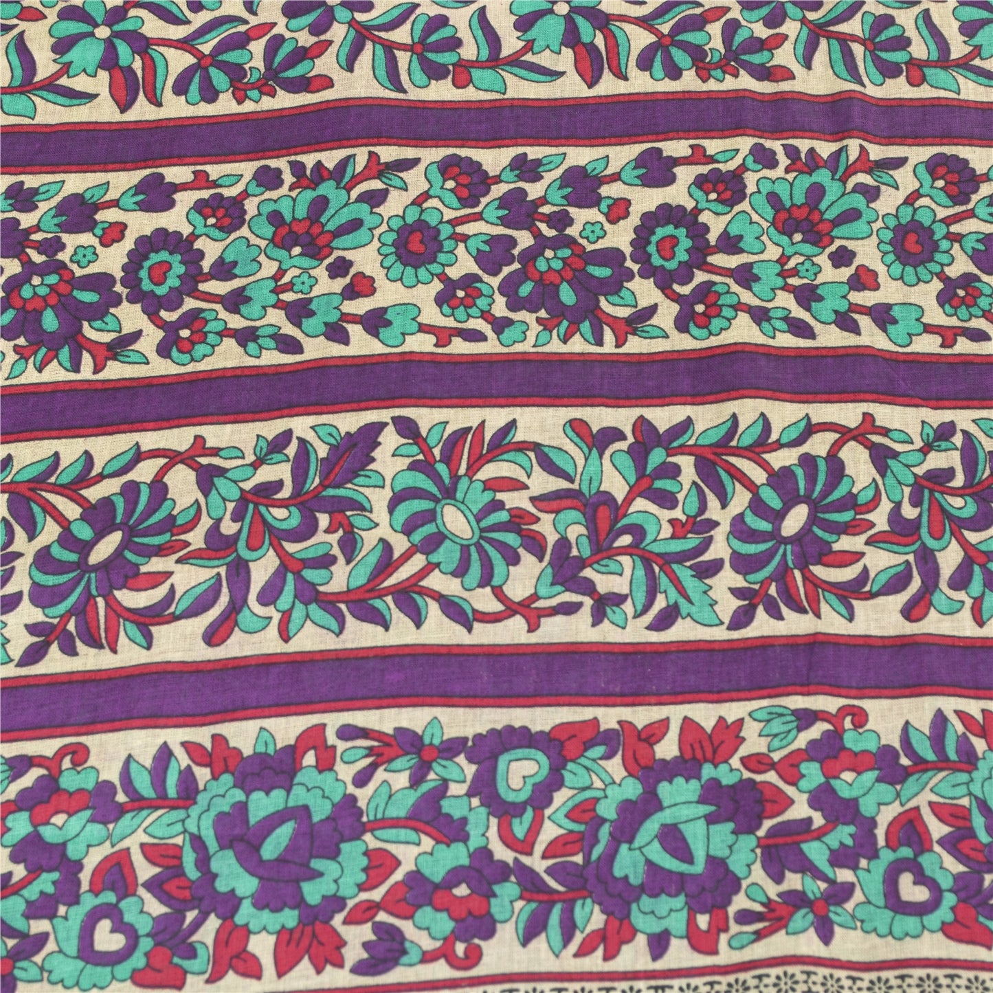 Sanskriti Vintage Sarees Indian Green Pure Cotton Printed Sari 5+yd Craft Fabric