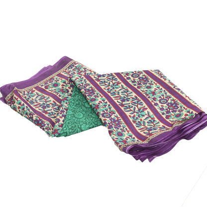 Sanskriti Vintage Sarees Indian Green Pure Cotton Printed Sari 5+yd Craft Fabric