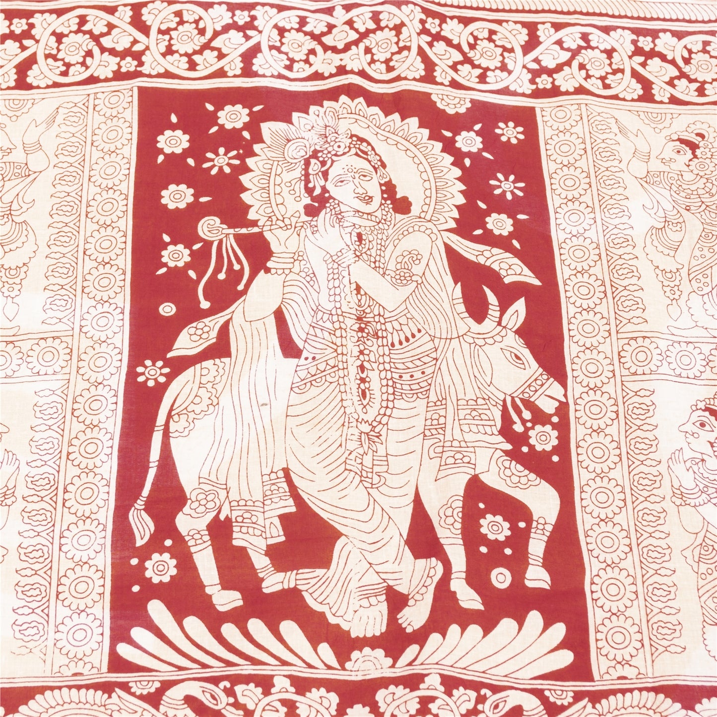 Sanskriti Vintage Sarees Yellow Kalamkari Print 100%Pure Cotton Sari 5+yd Fabric