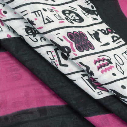 Sanskriti Vintage Sarees White Pure Cotton Various Print Sari 5+yd Craft Fabric