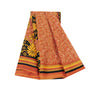 Sanskriti Vintage Sarees Orange 100% Pure Cotton Printed Sari 5+yd Craft Fabric
