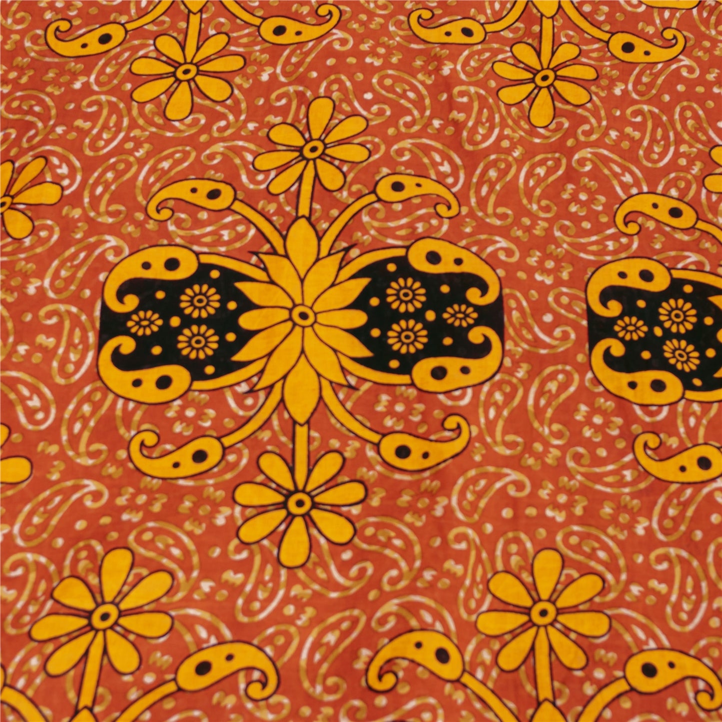 Sanskriti Vintage Sarees Orange 100% Pure Cotton Printed Sari 5+yd Craft Fabric