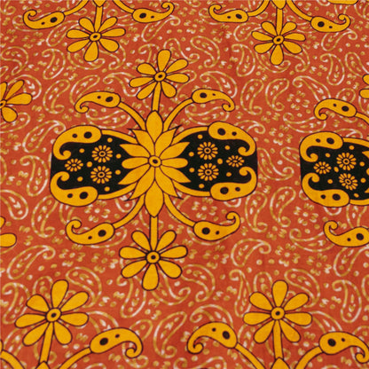 Sanskriti Vintage Sarees Orange 100% Pure Cotton Printed Sari 5+yd Craft Fabric