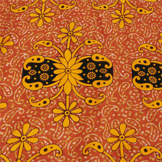 Sanskriti Vintage Sarees Orange 100% Pure Cotton Printed Sari 5+yd Craft Fabric